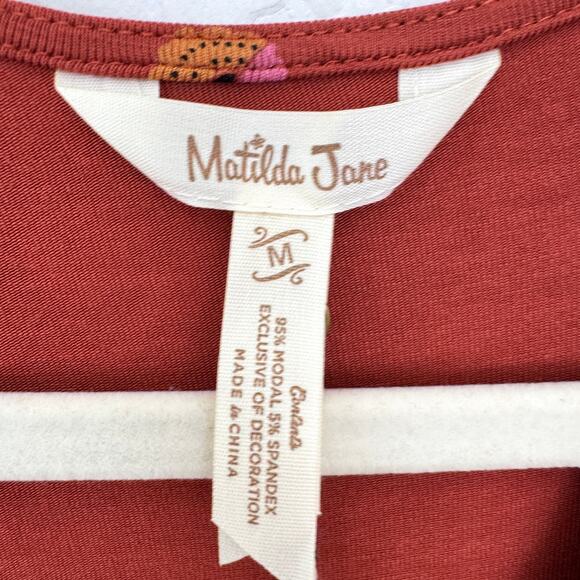 Matilda Jane Womens Isn't It Lovely Mini Dress Sz M Floral Autumn Stretch Orange - Picture 3 of 9